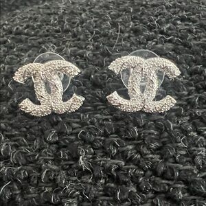 CHANEL Silver Logo Earrings